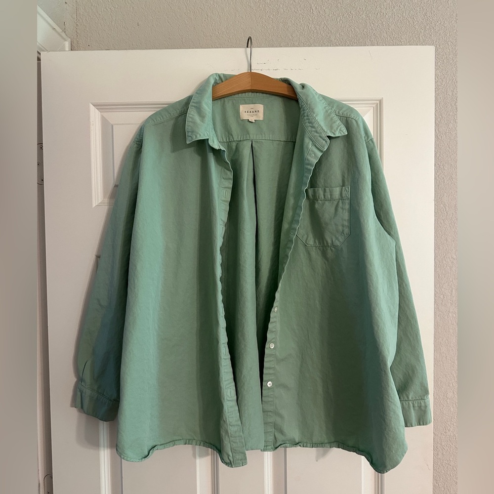 Sezane 100% Cotton Pastel Green Max Button Down Long Sleeve Shirt
